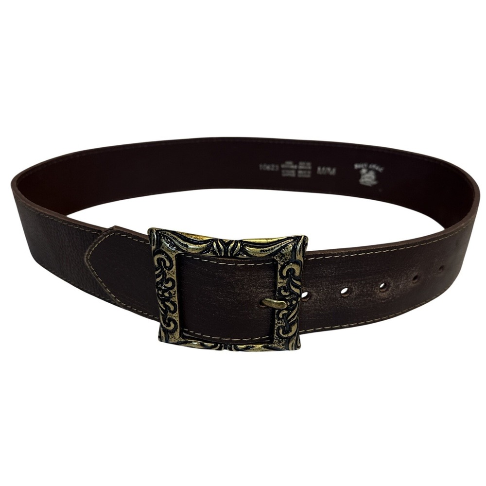 Women's Belt Shak Wide Brown Leather Belt Brass Hook Closure M Made in Canada